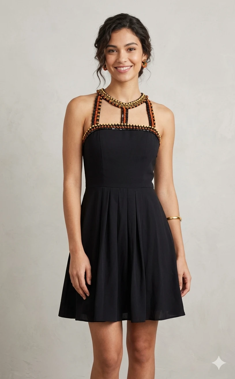 Black Beaded Halter Dress Synthia Steffe