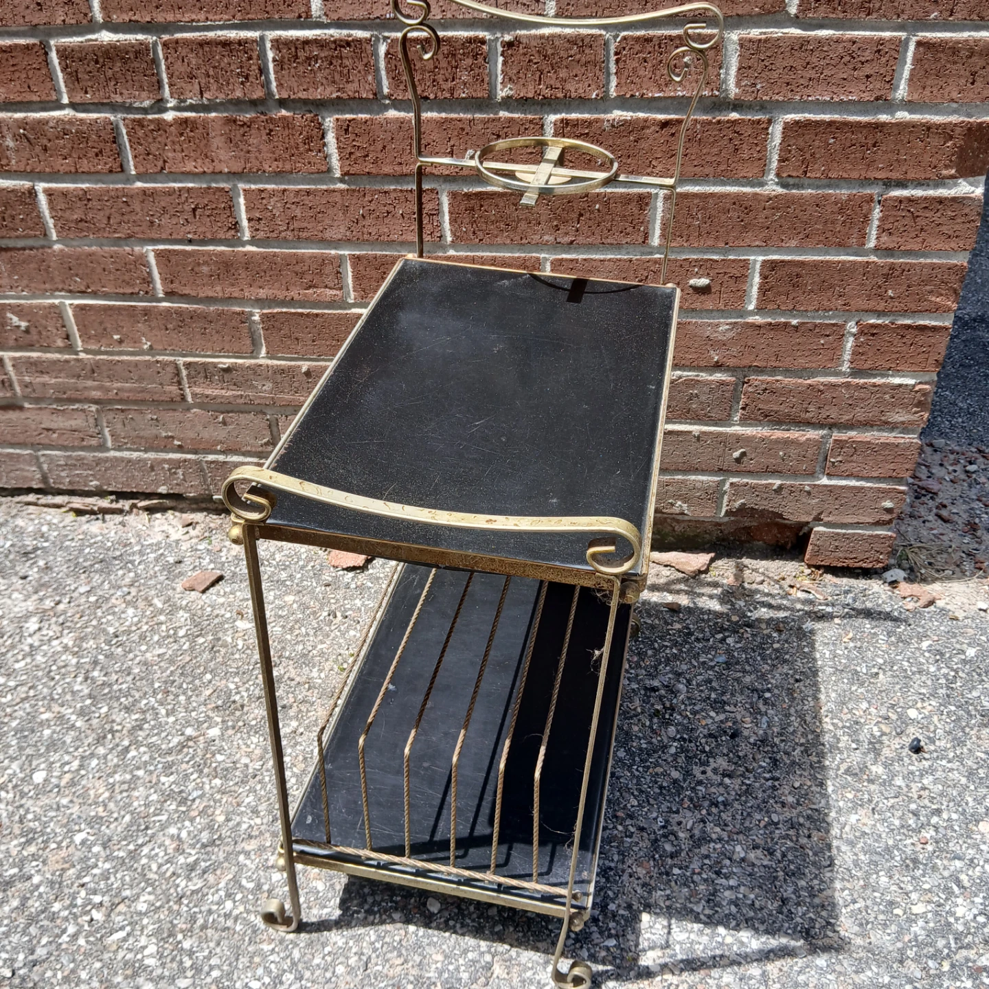 Vintage Gold Metal Magazine Rack with Black Shelves - photo 3
