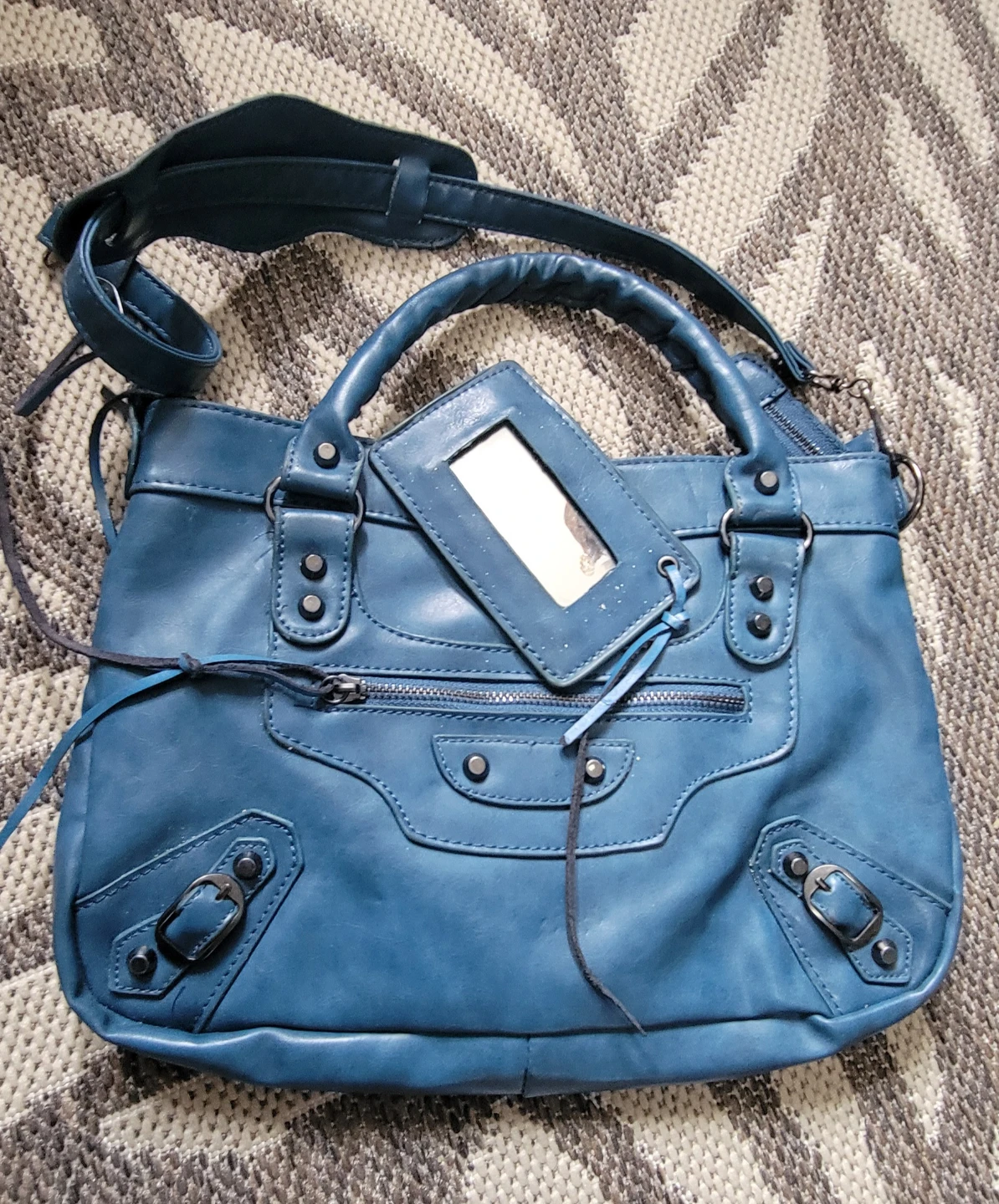 Blue Faux Leather Satchel Handbag - photo 4