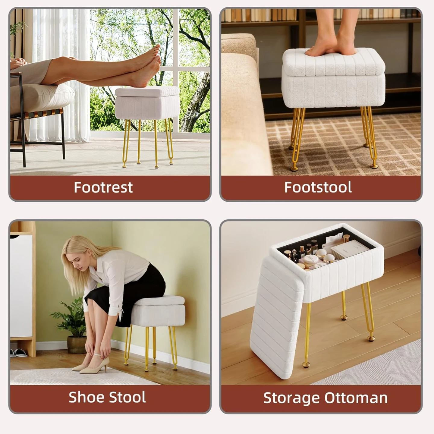 Modern Makeup Chair / Storage Ottoman - Cream White Fur - photo 5