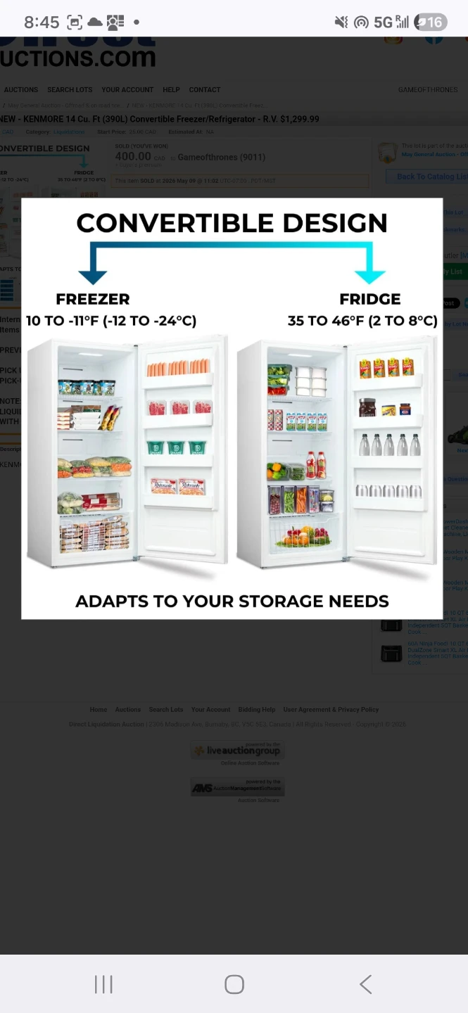 Kenmore 14 Cu. Ft. Convertible Fridge/Freezer