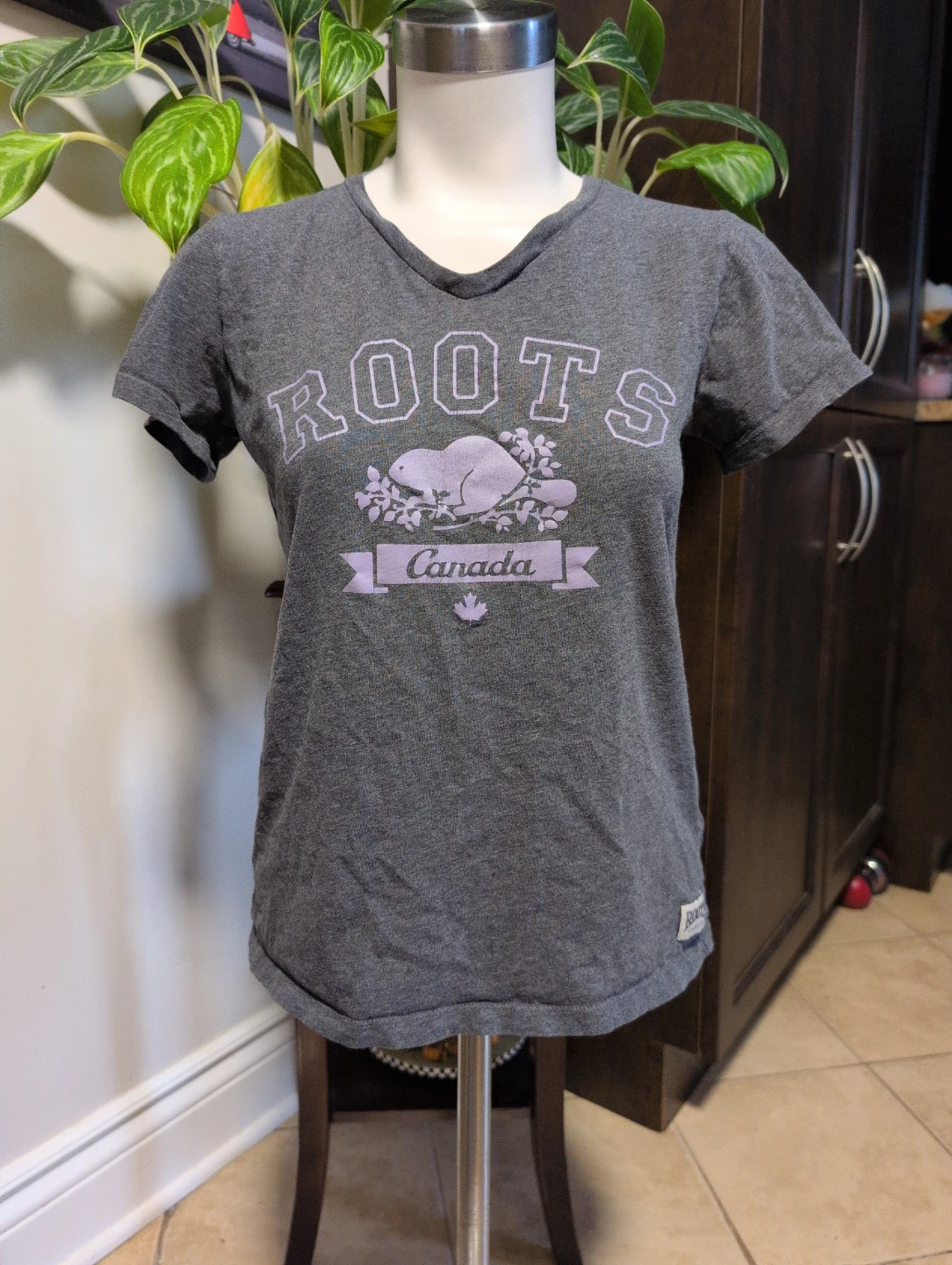 Roots Canada Grey Beaver Graphic T-Shirt XS