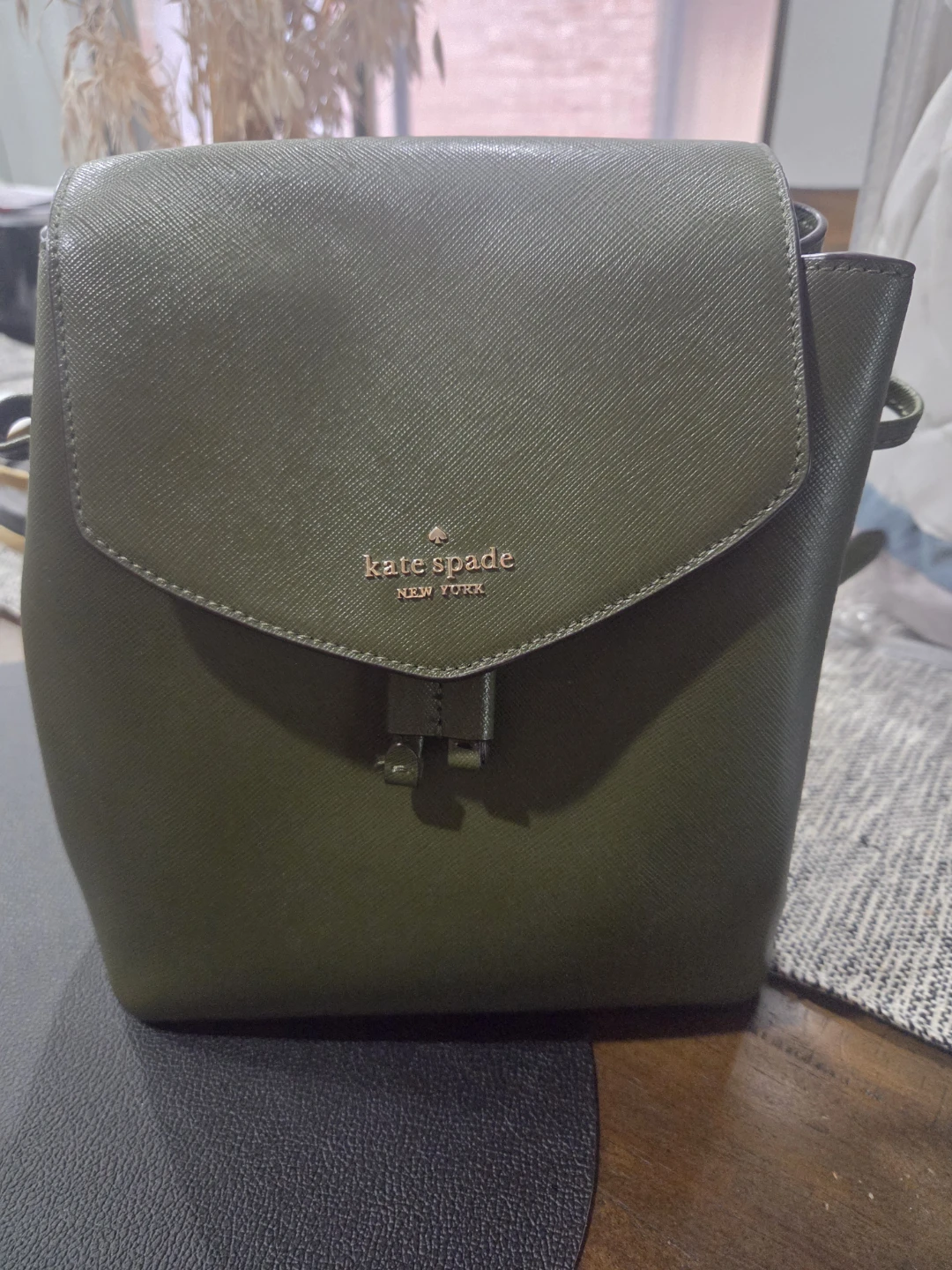 Kate Spade New York Olive Green Leather Backpack