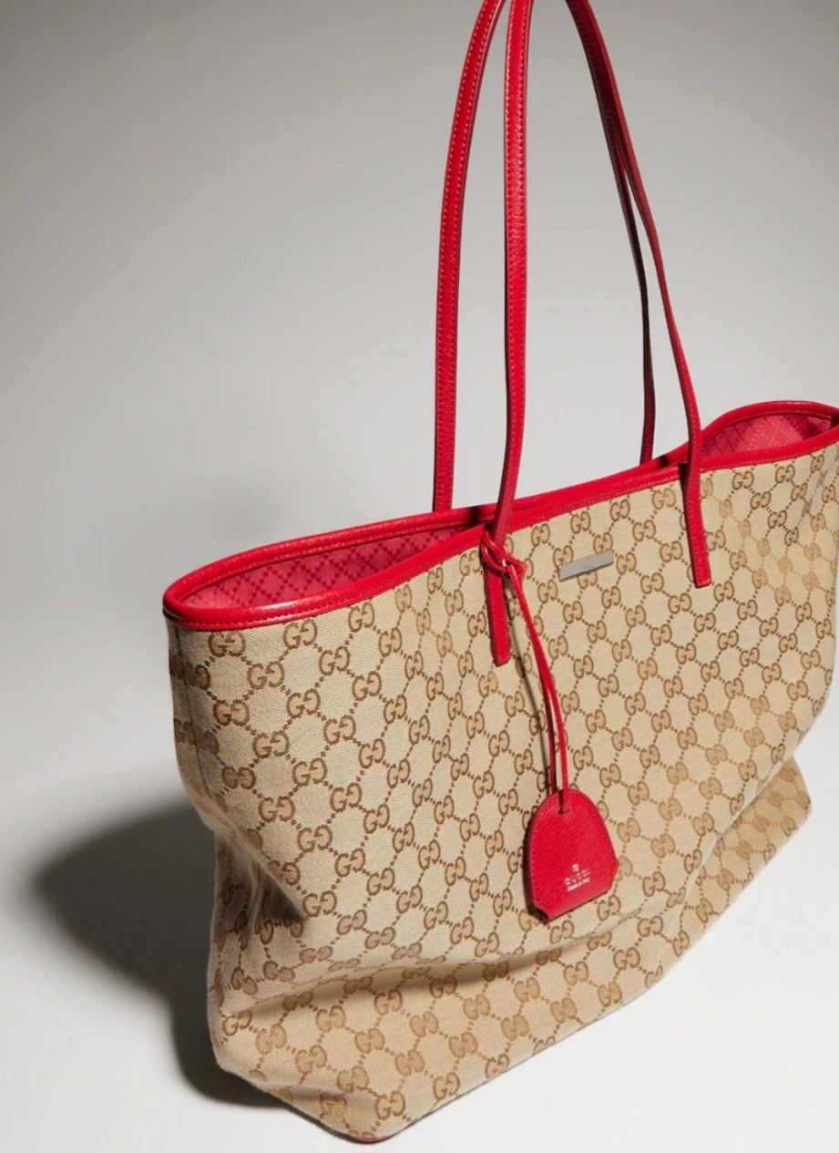 Gucci Monogram Tote Bag with Red Leather Trim - photo 2