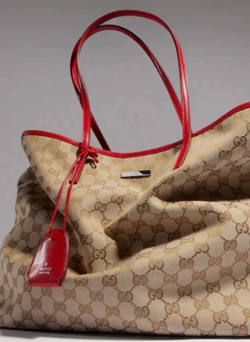 Gucci Monogram Tote Bag with Red Leather Trim - photo 3