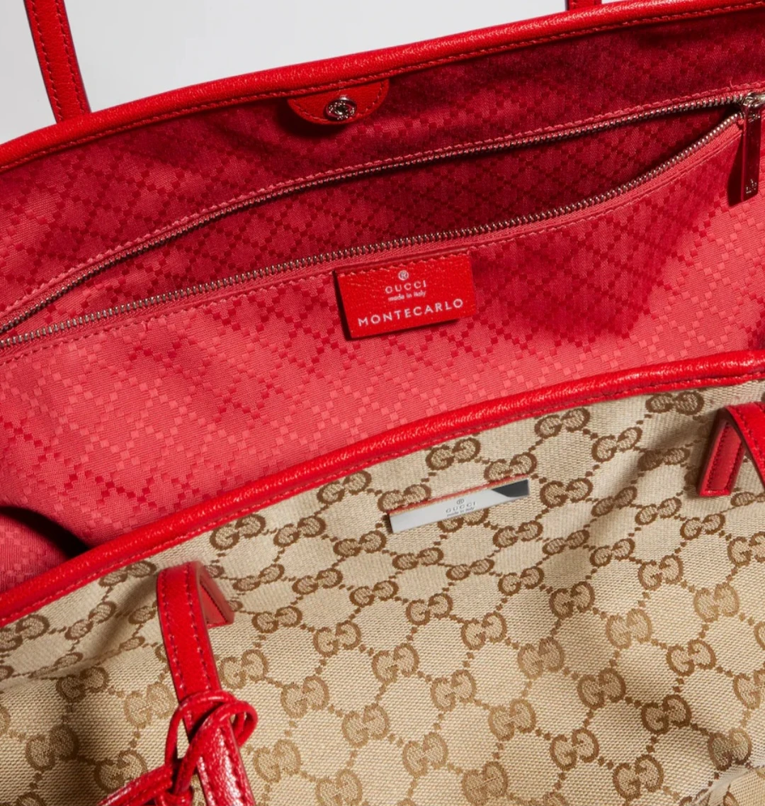 Gucci Monogram Tote Bag with Red Leather Trim - photo 5
