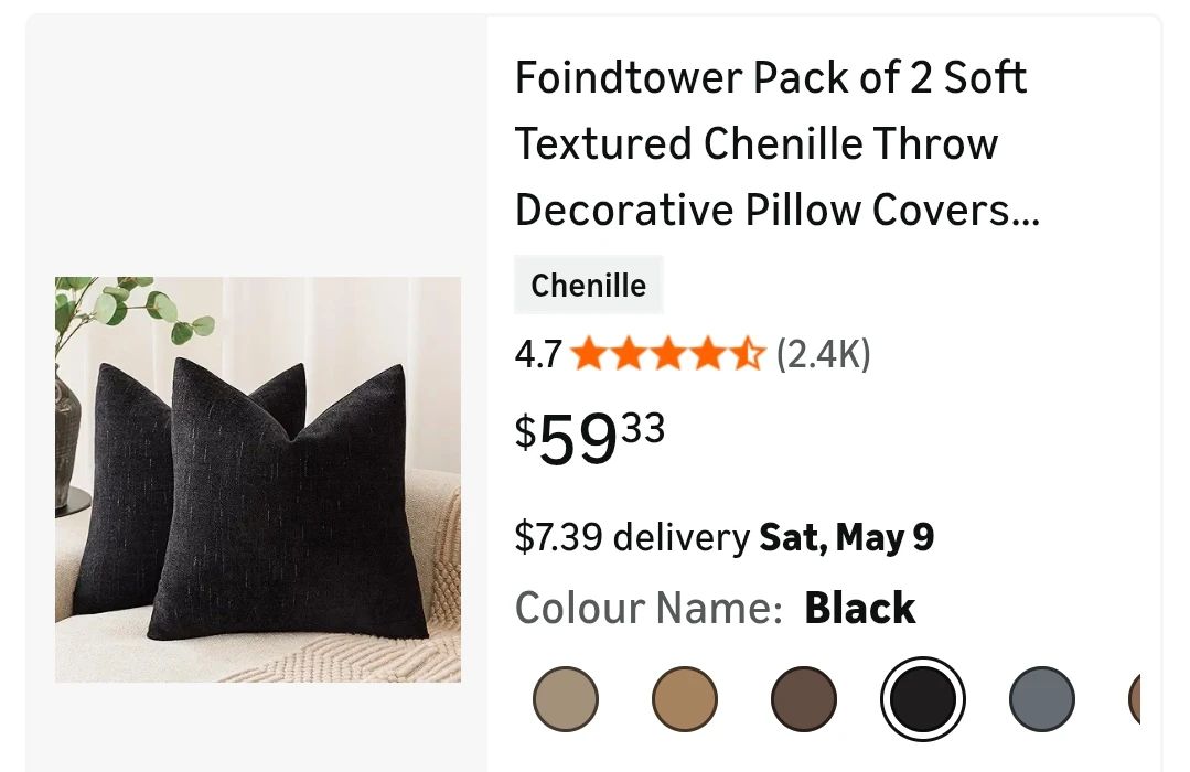 Foindtower Pack of 2 Throw Pillow Covers - 26x26 Inch, Black