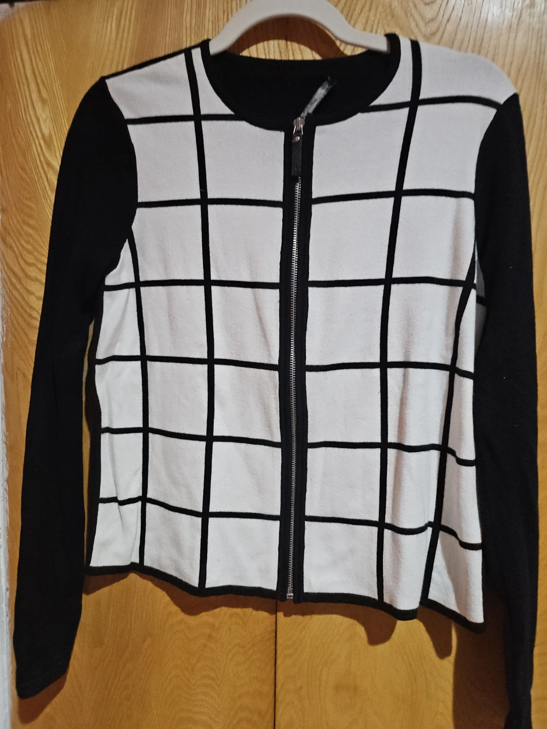 Lauren Ralph Lauren Black and White Grid Zip Cardigan