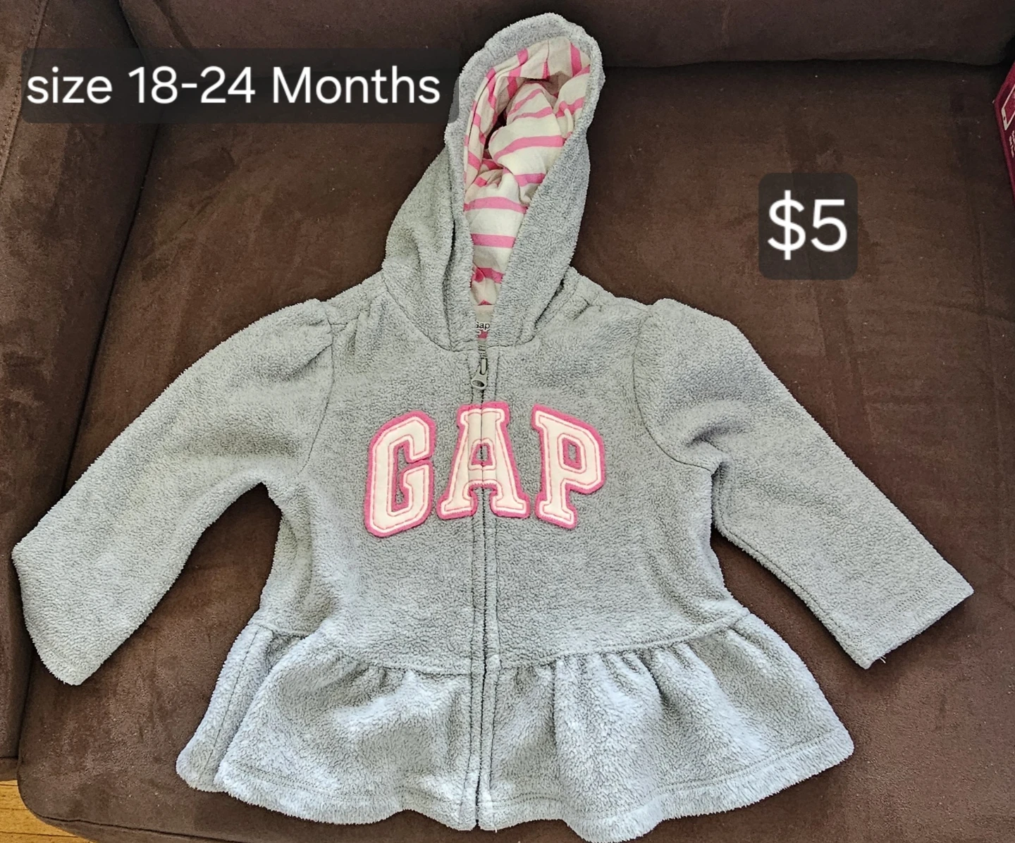 Gap Girls Grey Fleece Hoodie Jacket 18-24 Months