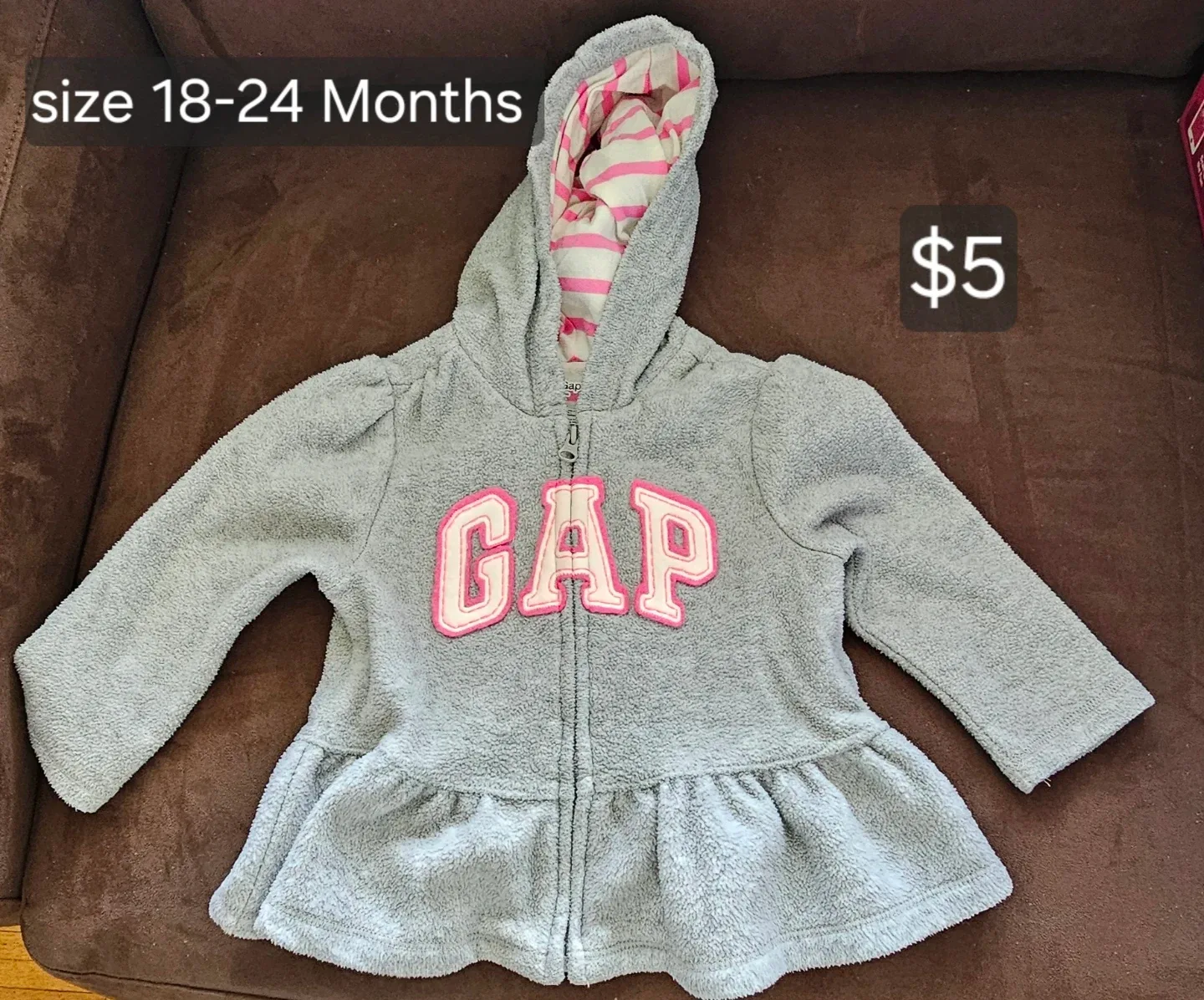 Gap Girls Grey Fleece Hoodie Jacket 18-24 Months