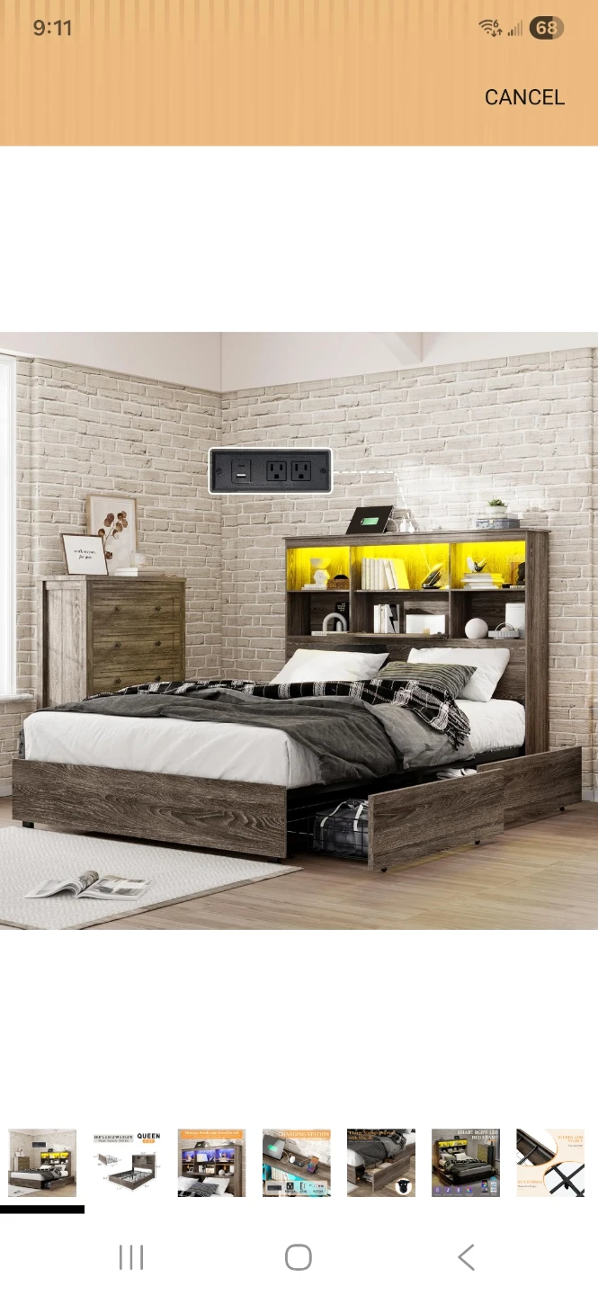 Queen Bed Frame with Headboard and Storage