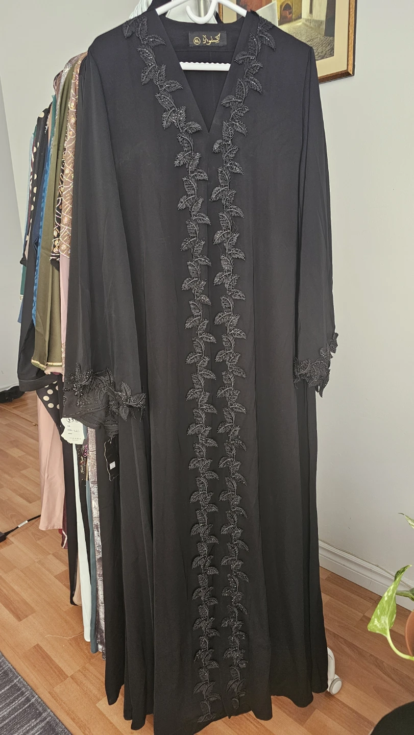 Black Abaya with Beaded Lace Detailing