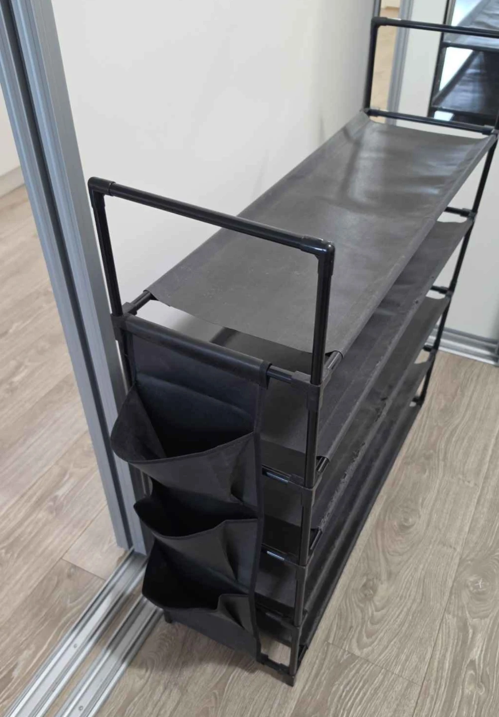Black 5-Tier Shoe Rack with Side Pockets