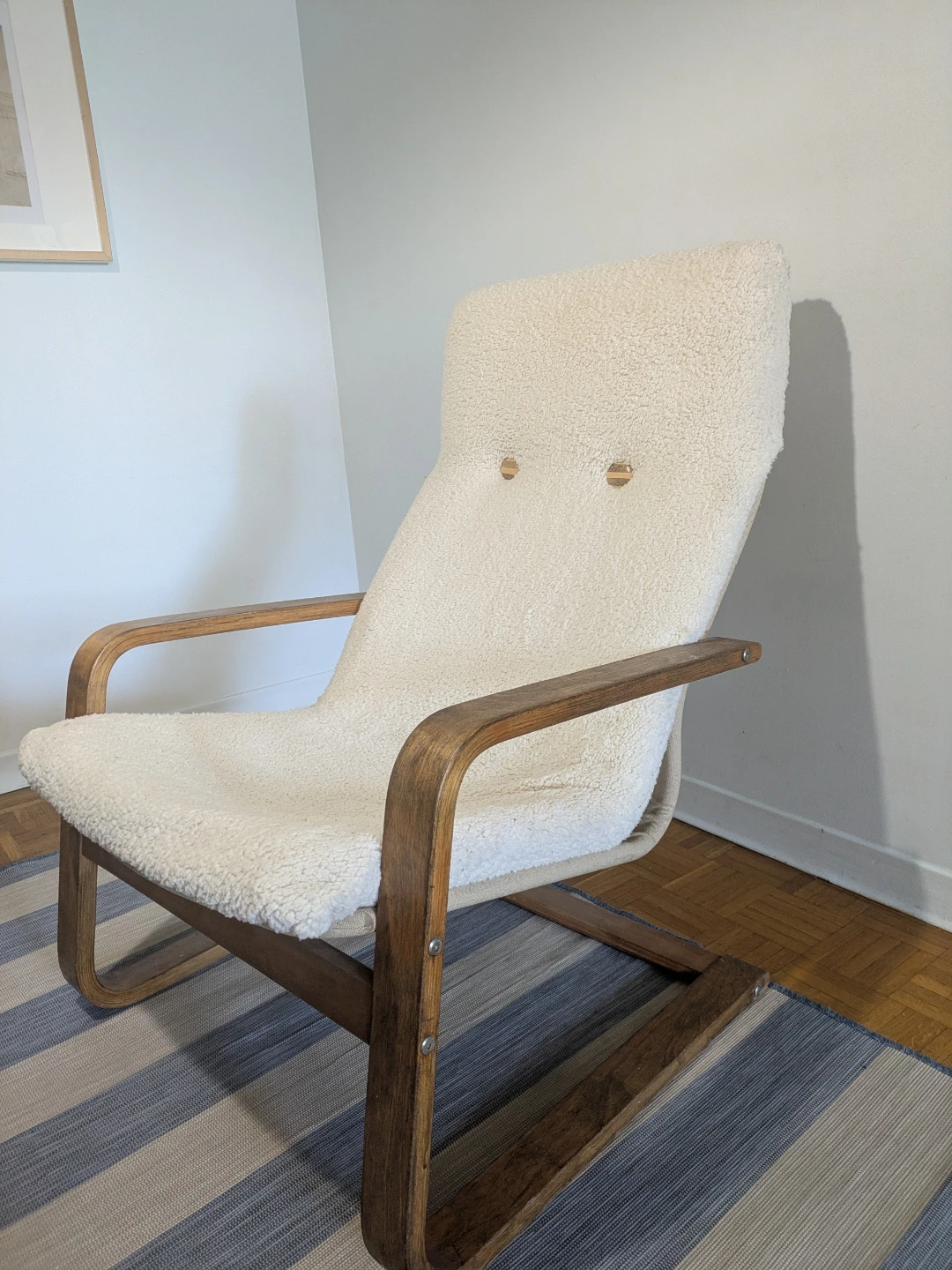 Ikea armchair with upgraded cover and decorative buttons