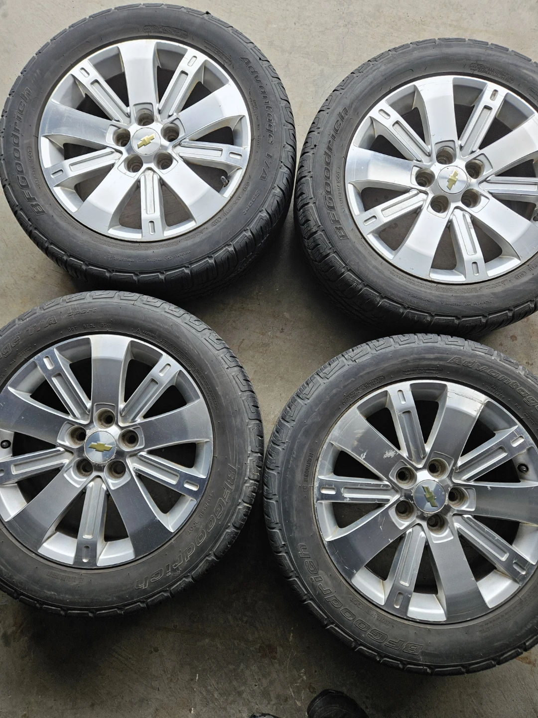 Set of 4 BFGoodrich Advantage T/A Tires on Chevy Rims