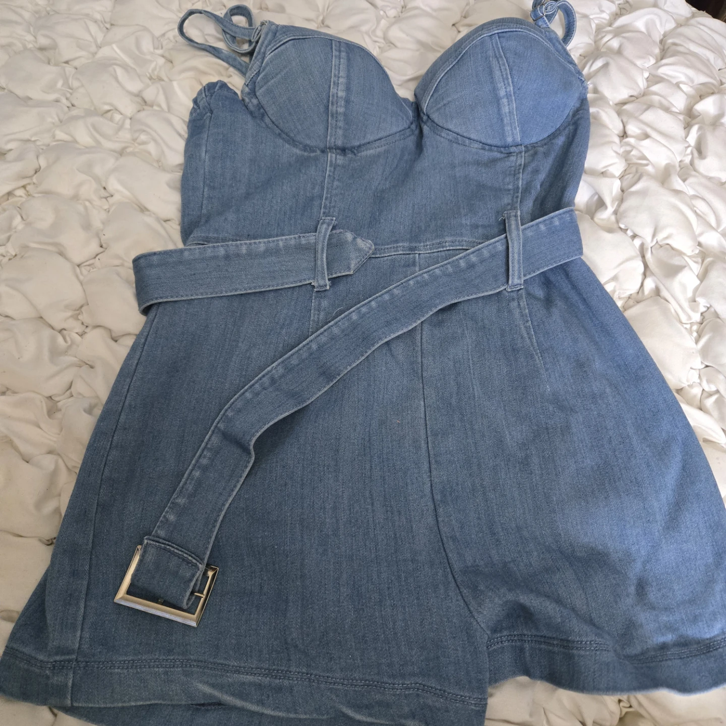 Denim Bustier Romper with Belt - photo 2