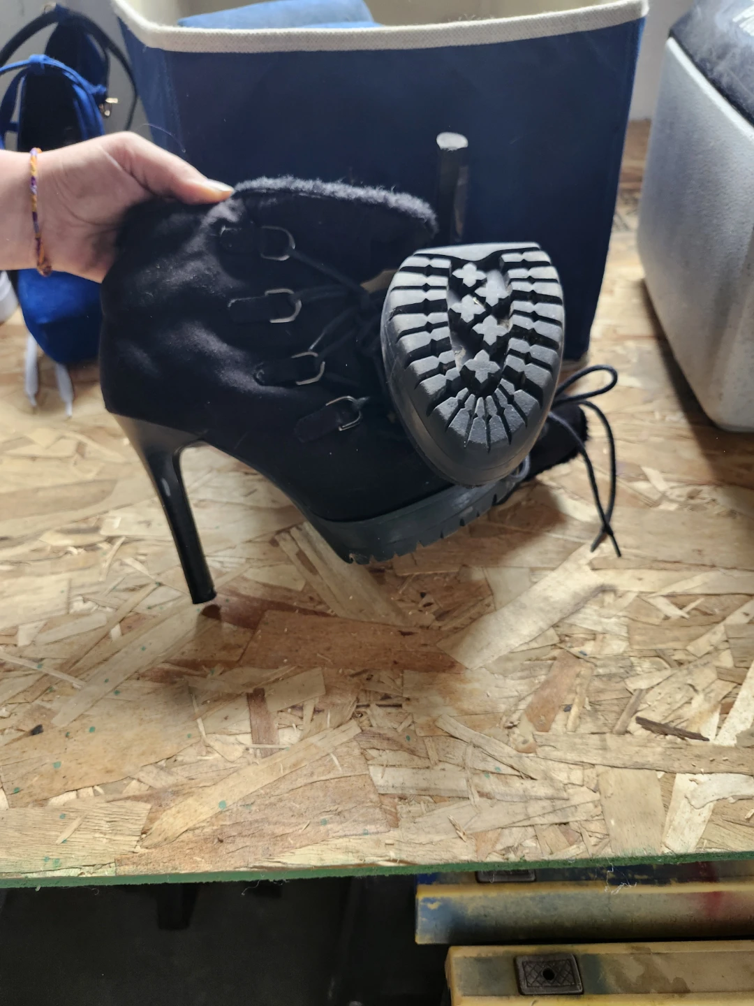 Black Fur Lined Lace-Up Ankle Boots