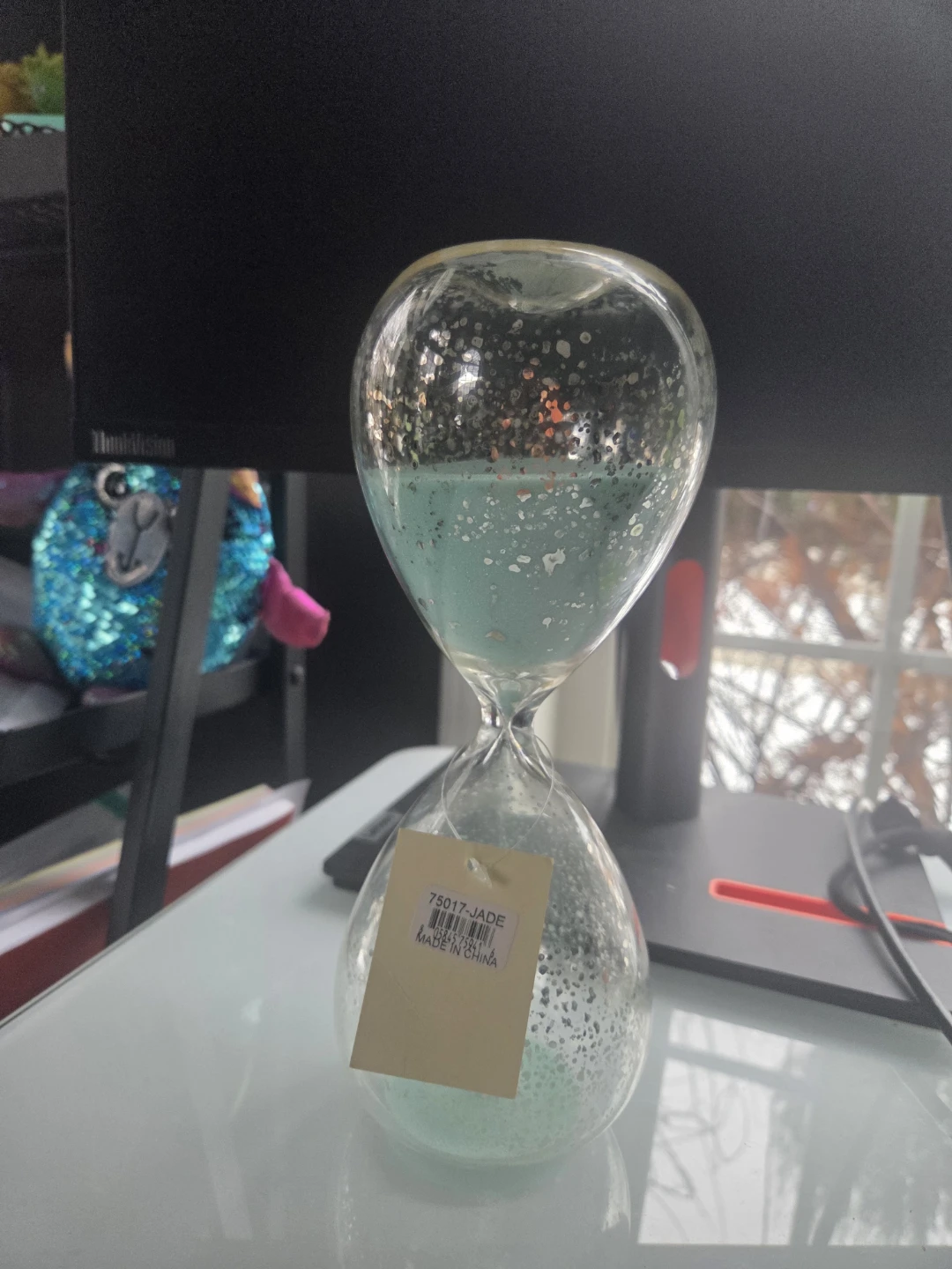 Glass Hourglass with Glitter - Jade