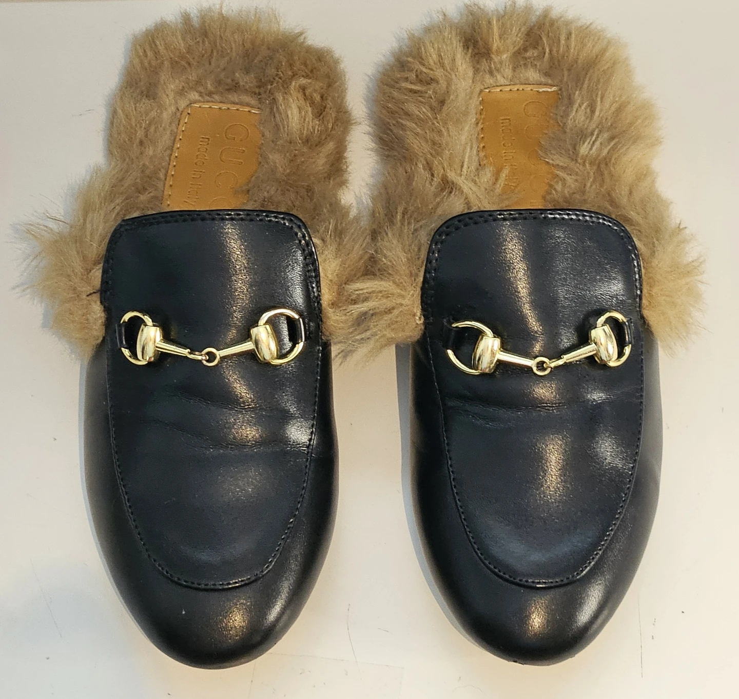 Gucci Black Leather Furry Mules - Size 7 - photo 2