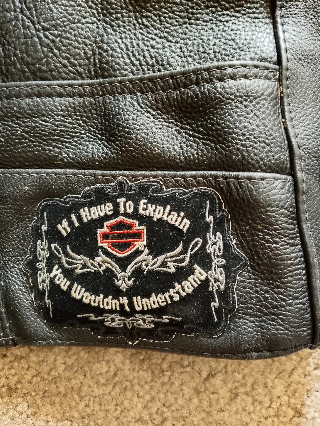 Black Leather Motorcycle Vest with Patches - photo 4