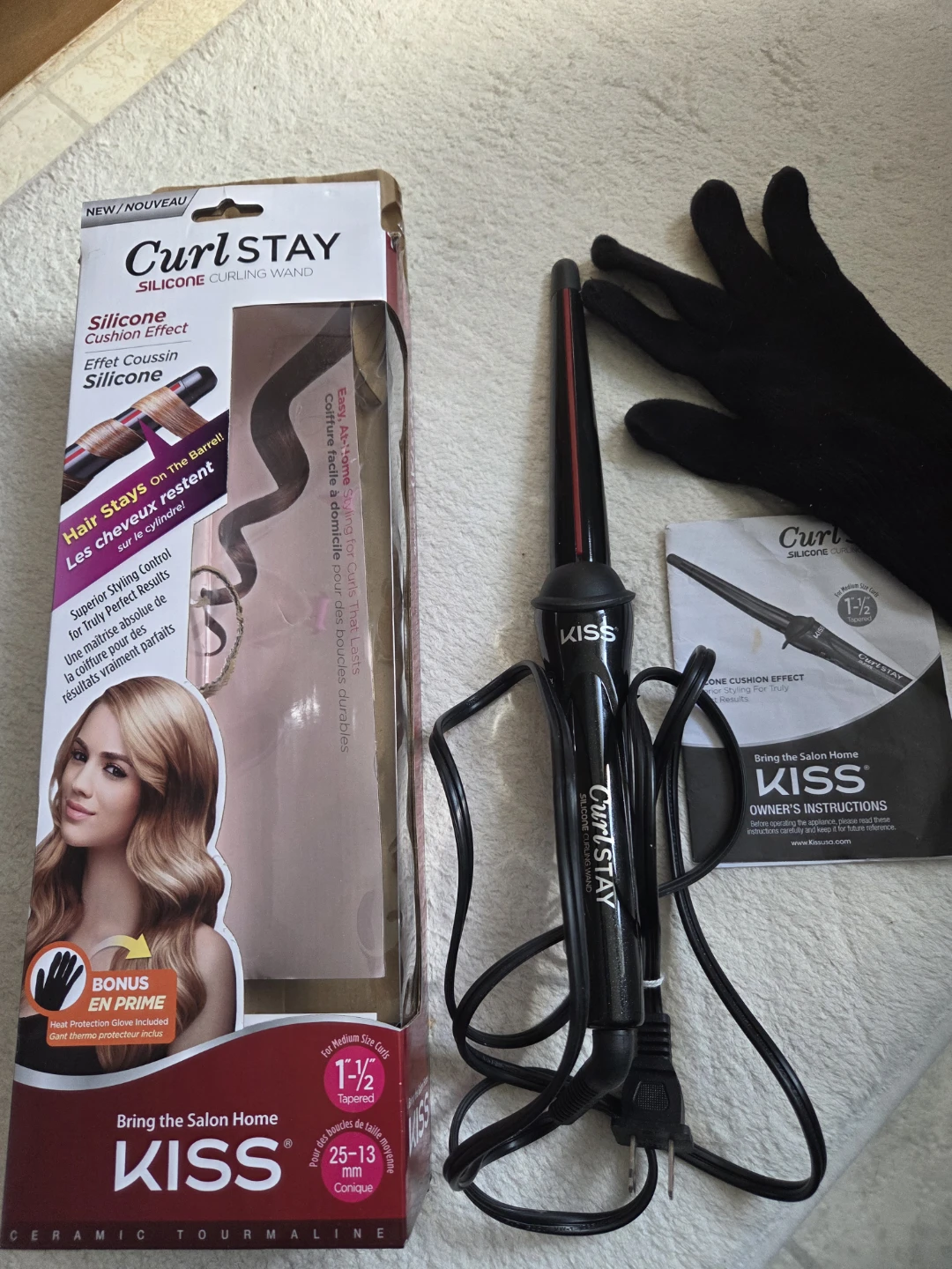 KISS Curl Stay Silicone Curling Wand 1-1/2" Tapered - photo 2