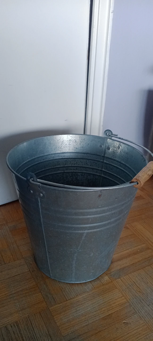 Galvanized Metal Bucket with Wooden Handle