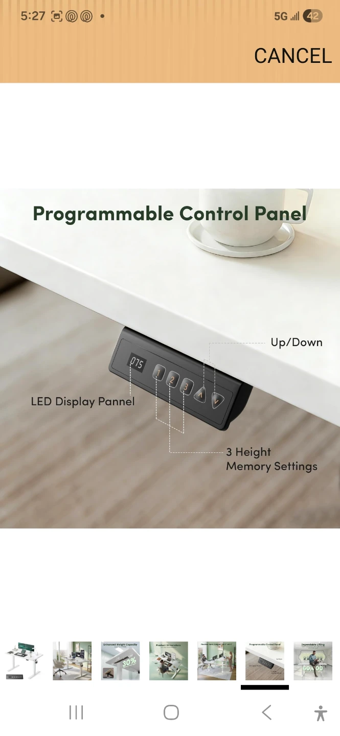 Height Adjustable Standing Desk - White - photo 5