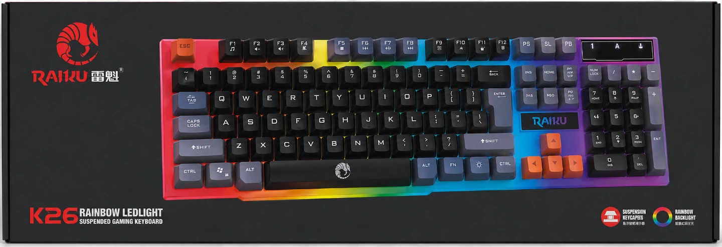 RAIKU K26 Rainbow LEDlight Suspended Gaming Keyboard