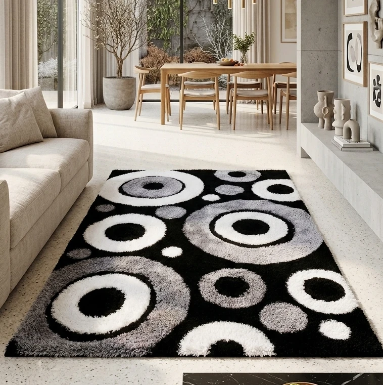 Shag Area Rug with Circle Pattern