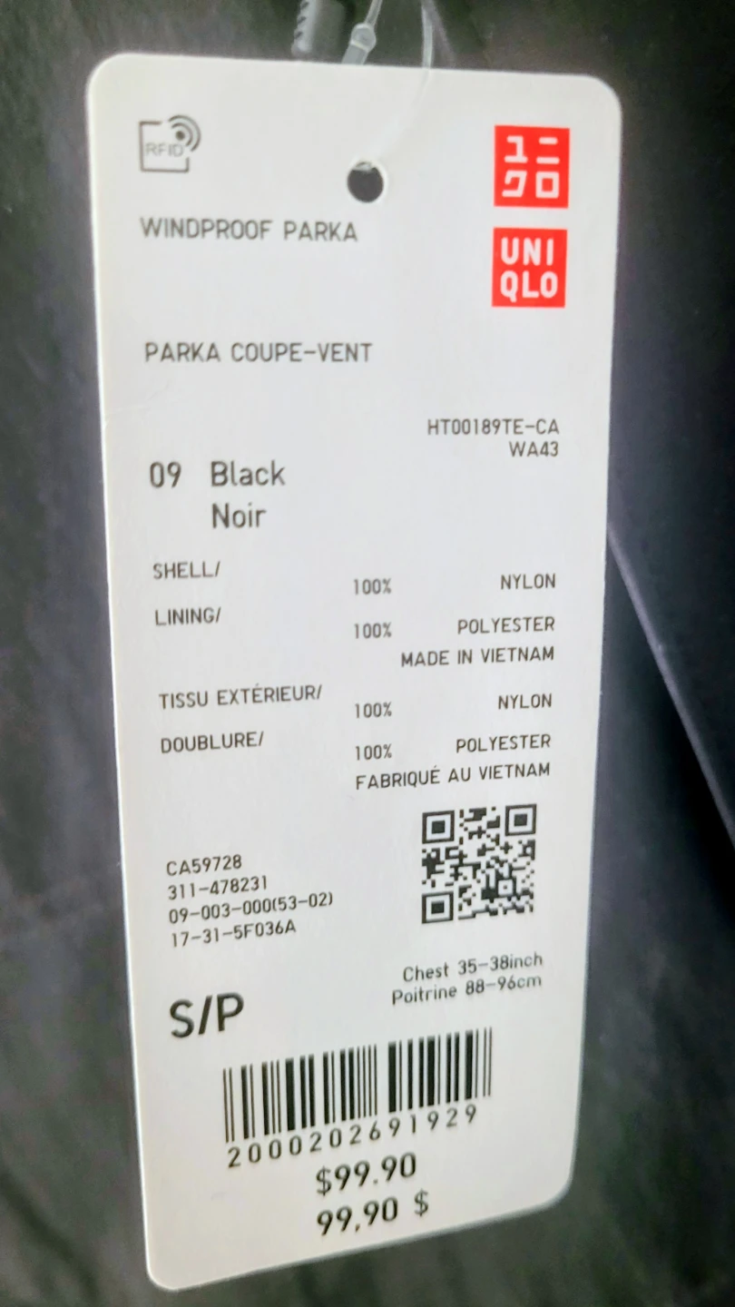 Uniqlo Windproof Parka Jacket - Black - Size S/P - photo 4