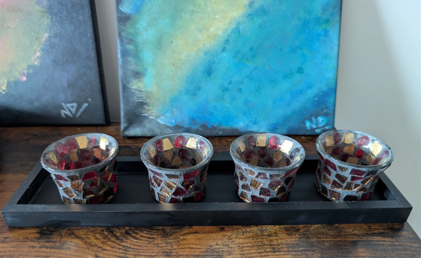 Brand New Mosaic Glass Candle Holder Set - photo 2