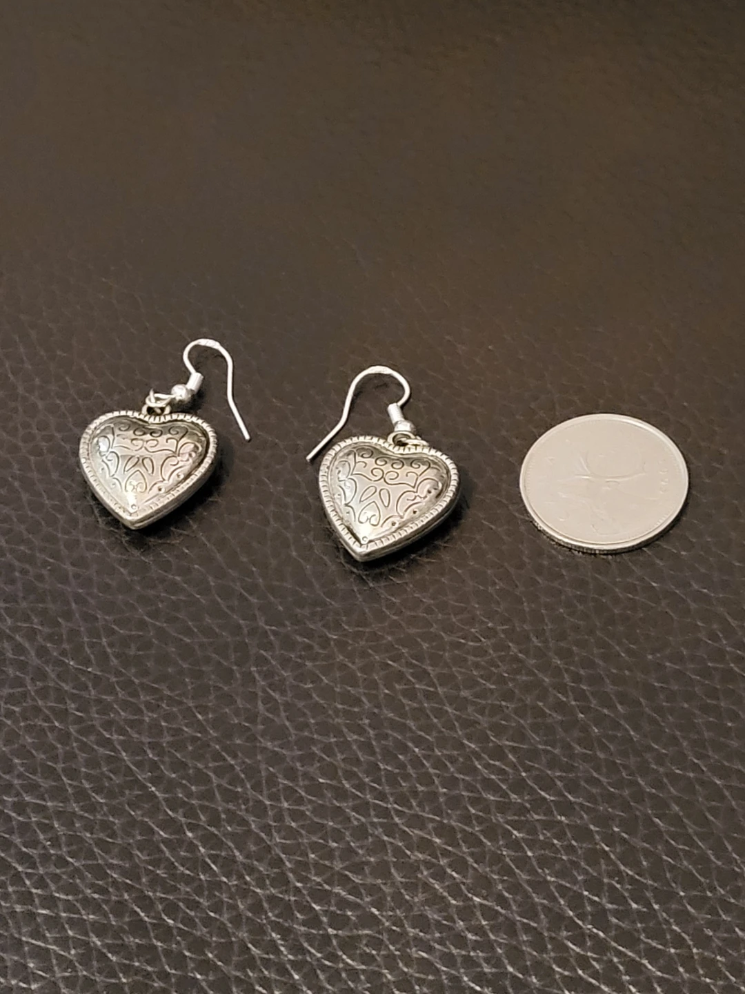 Vintage 925 Sterling Silver Hollow Heart Dangle Earrings