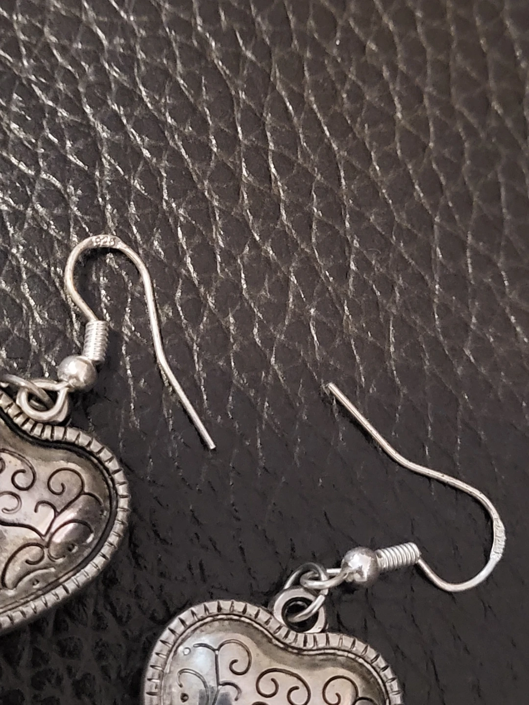 Vintage 925 Sterling Silver Hollow Heart Dangle Earrings - photo 2