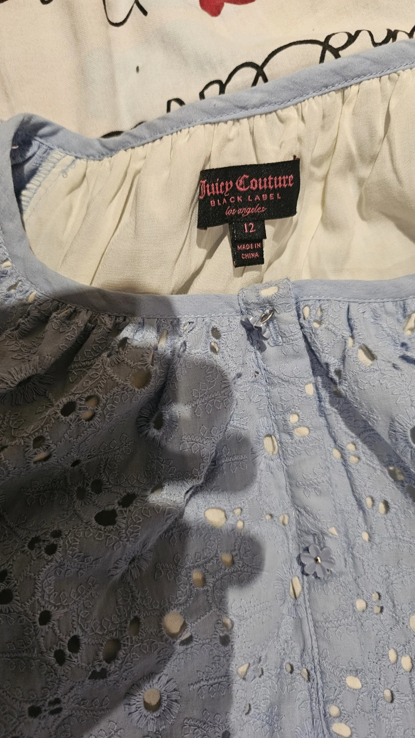 Juicy Couture Black Label Girls Blue Eyelet Dress Size 12