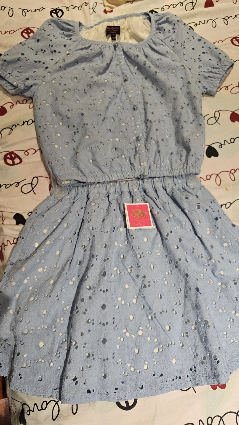 Juicy Couture Black Label Girls Blue Eyelet Dress Size 12 - photo 2