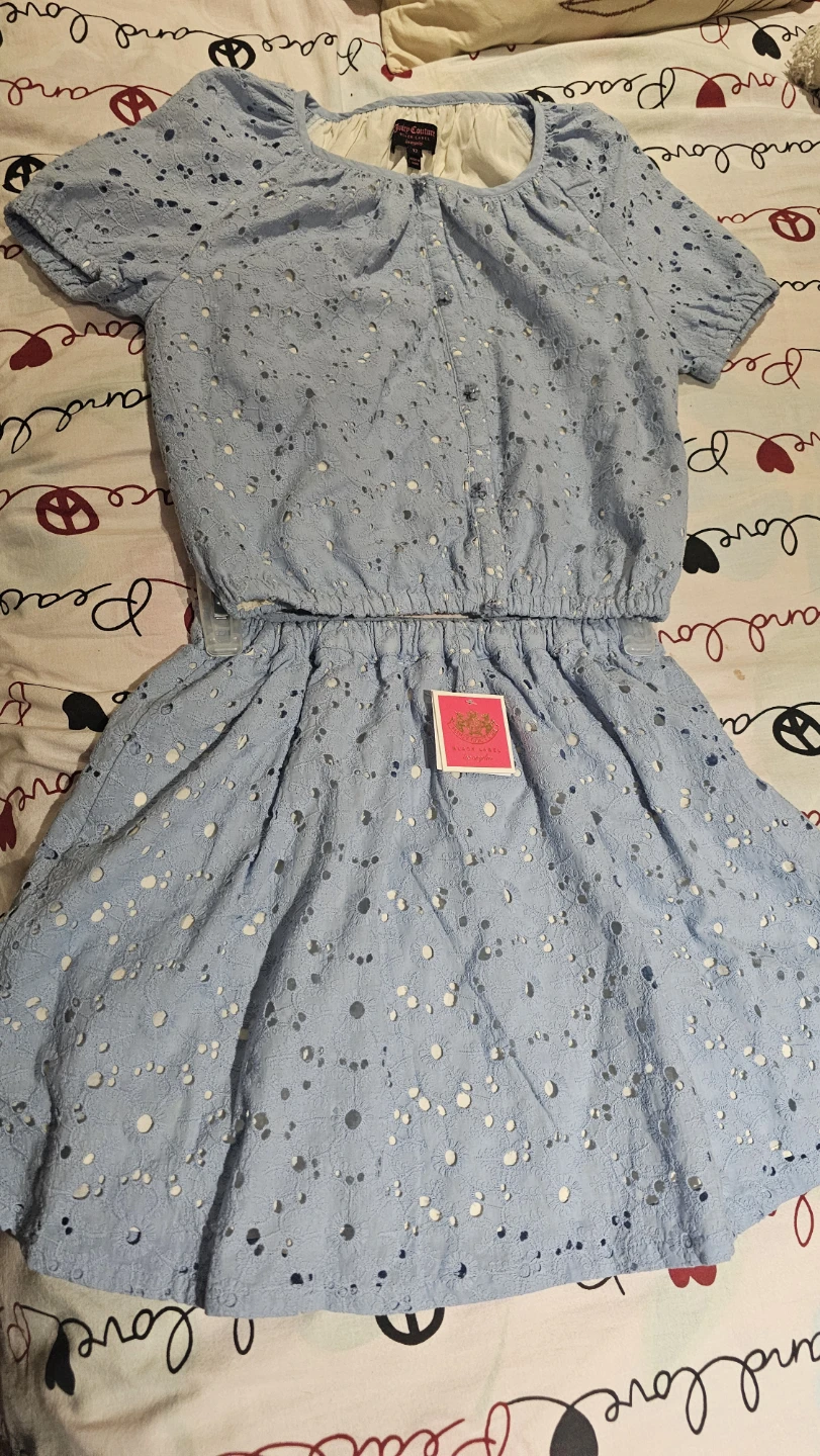 Juicy Couture Black Label Girls Blue Eyelet Dress Size 12 - photo 3