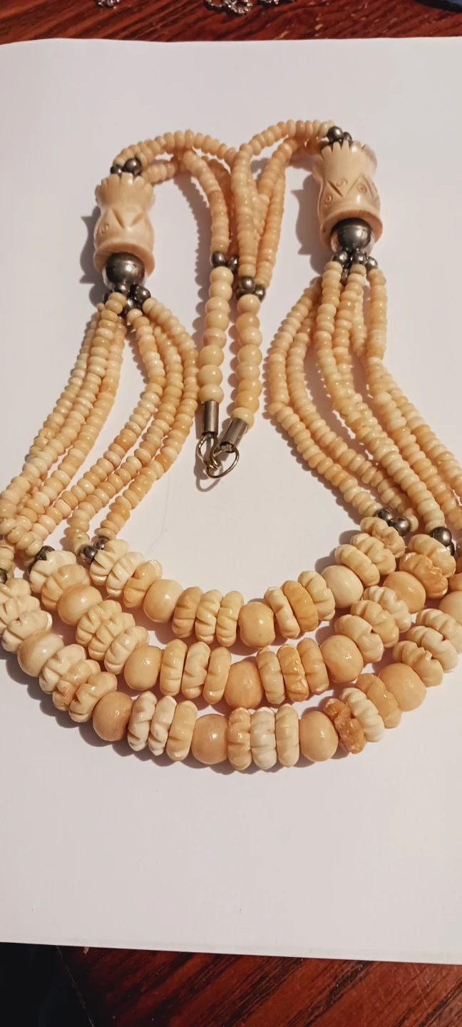 Gorgeous Multi-Strand Carved Bone Beaded Necklace