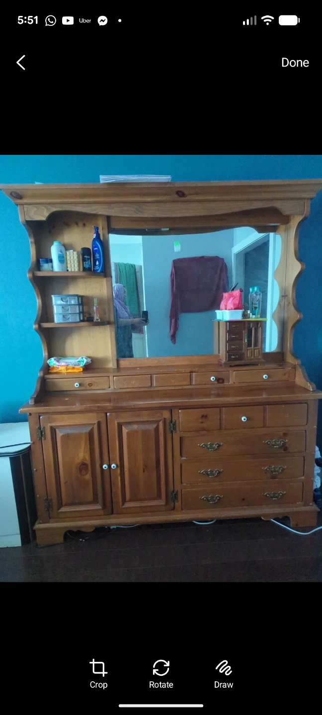 Wooden Dresser with Mirror and Hutch