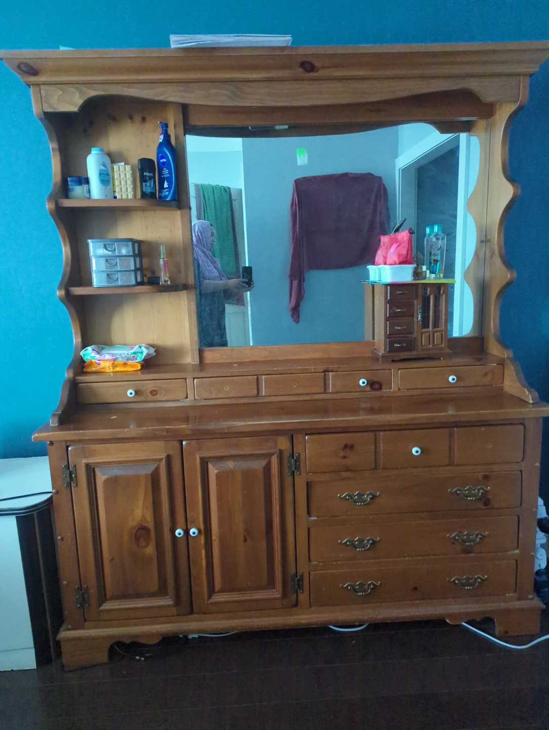 Wooden Dresser with Mirror and Hutch - photo 2