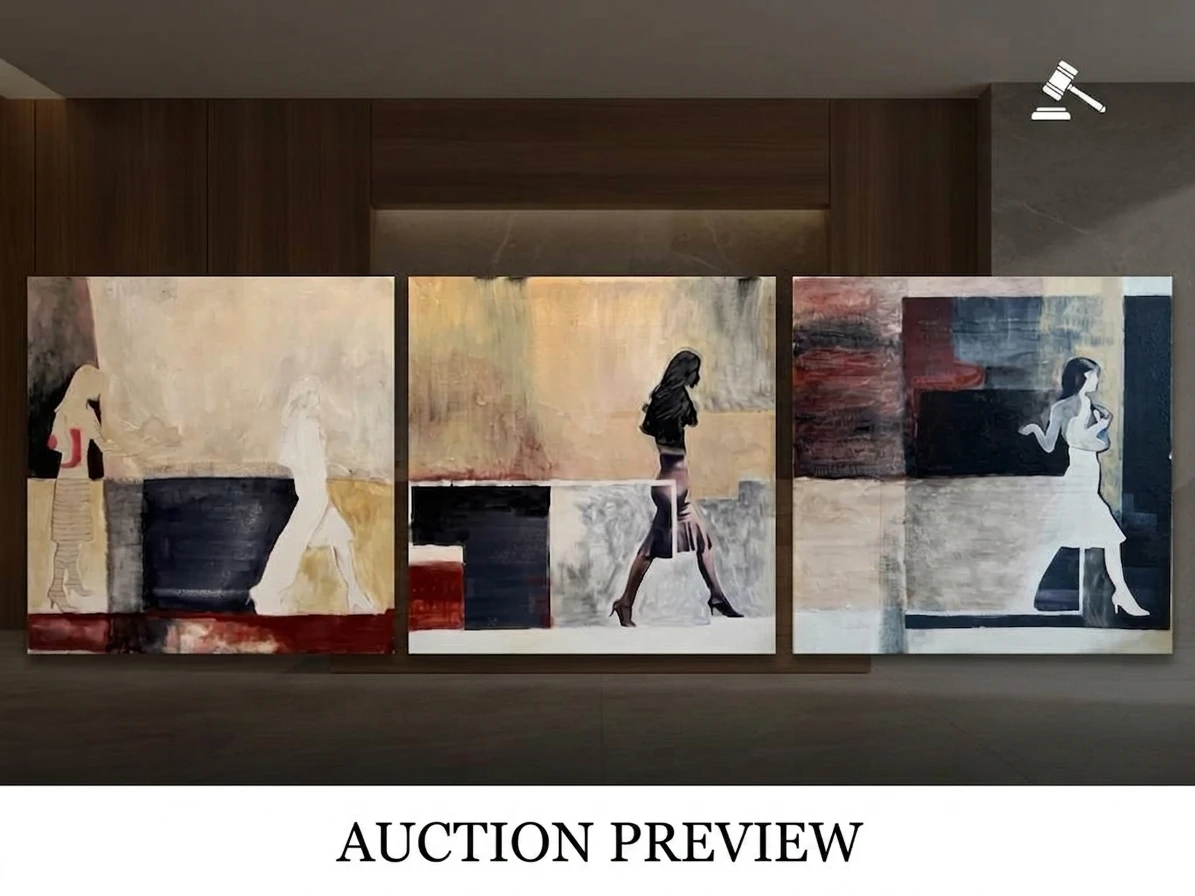 Elite Modern Abstract Triptych Up For Auction