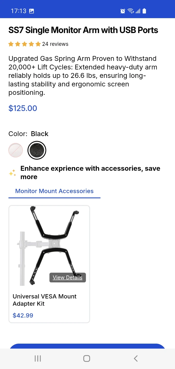 HUANUO SS7 Single Monitor Arm with USB Ports - Black - photo 4