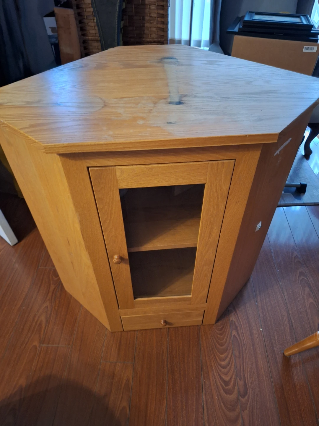 Solid wood Corner Cabinet with Glass Door and Drawers - photo 4
