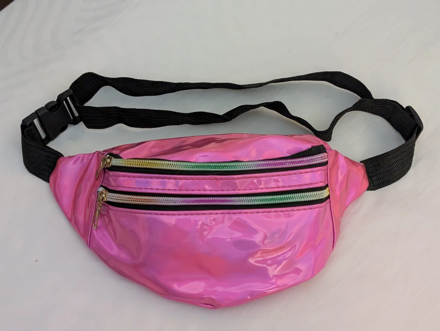 Pink Holographic Fanny Pack with 3 Zippers