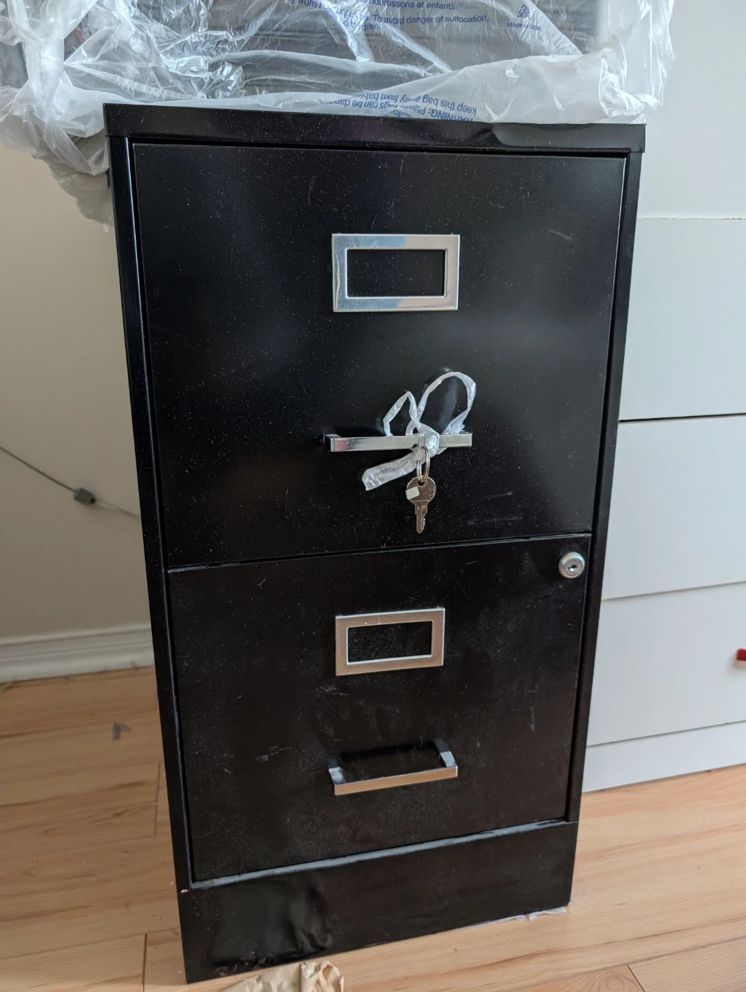 Black 2-Drawer Filing Cabinet with Lock and Keys - photo 2