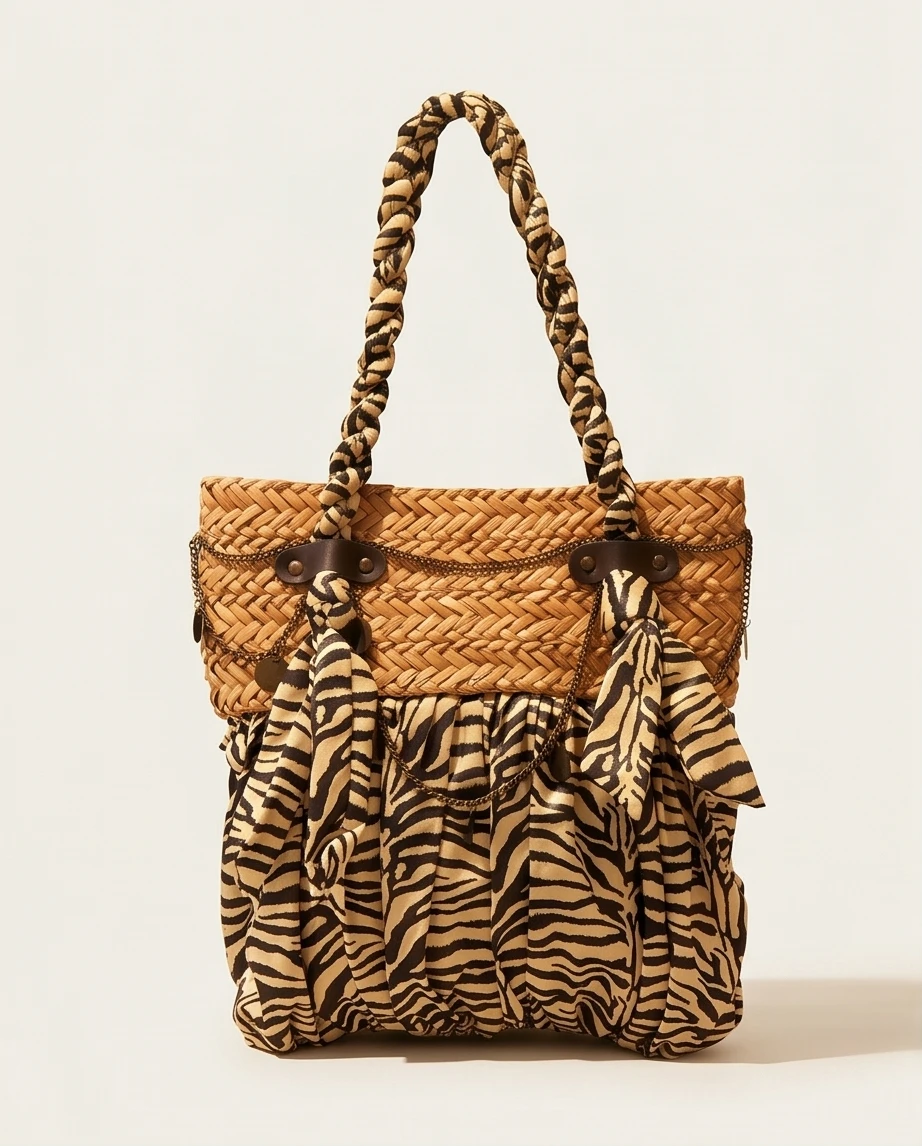 Sun 'N' Sand Zebra Print Straw Tote Bag