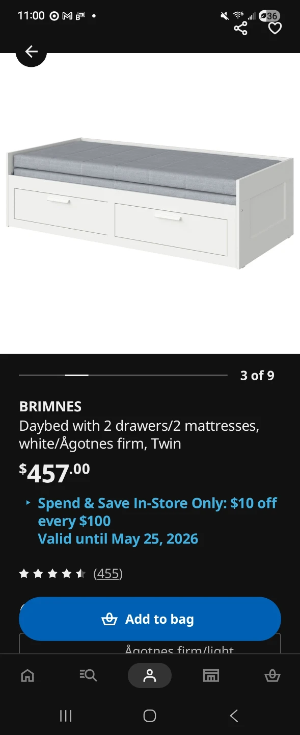 IKEA BRIMNES Daybed with 2 drawers and mattresses - photo 5