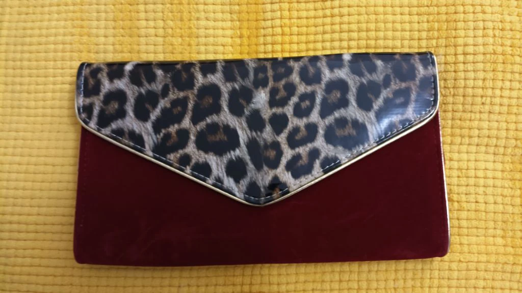 Clutch Purse with Chain - Leopard Print & Red