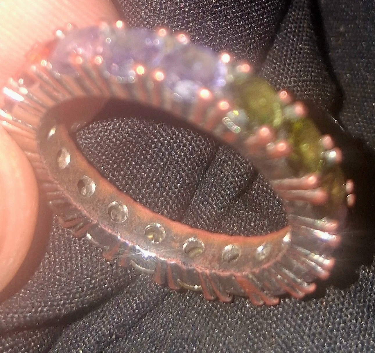 RainbowGemstoneEternityRing -Size9, Silvery Color,NOWCopperLike