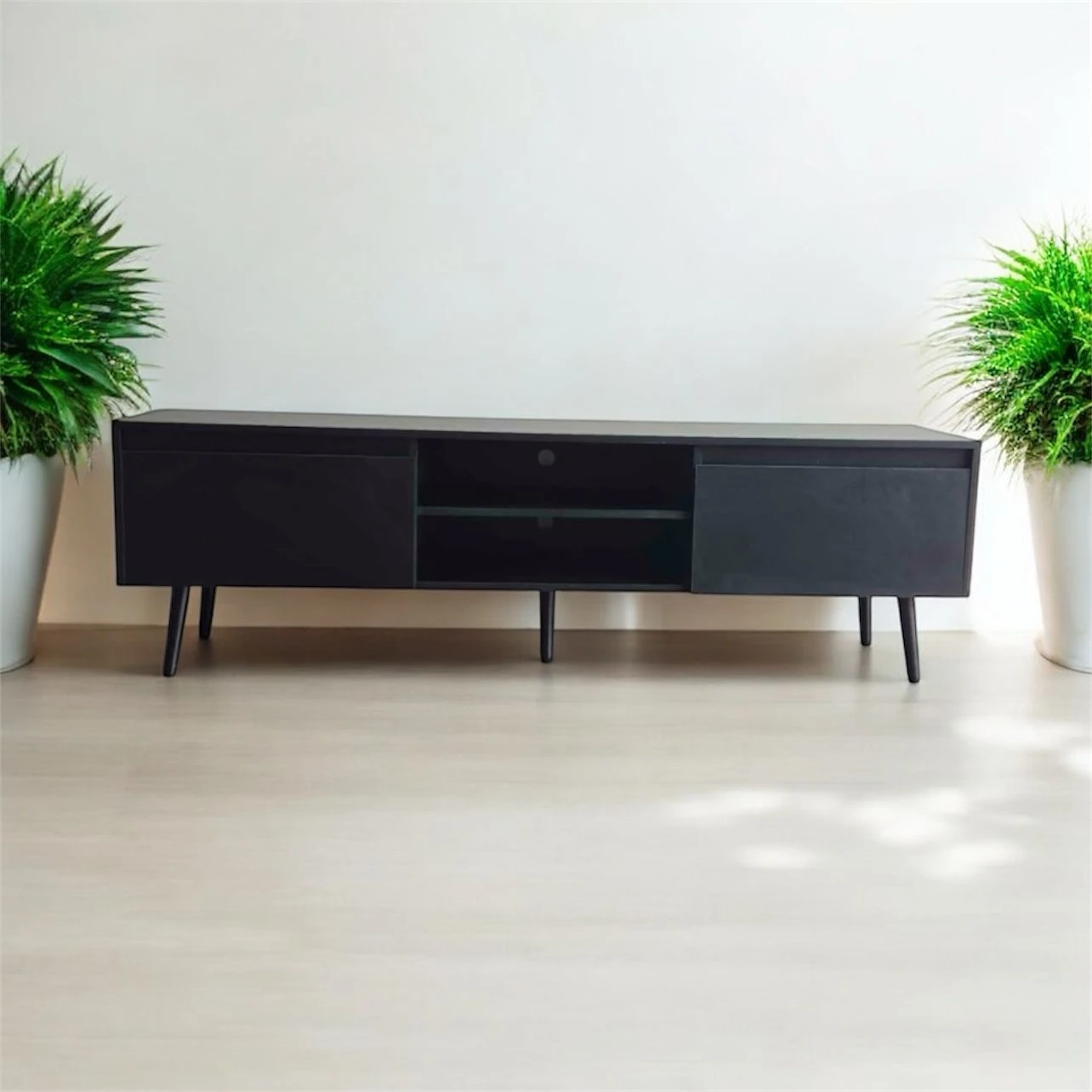 Black Media Console with Storage