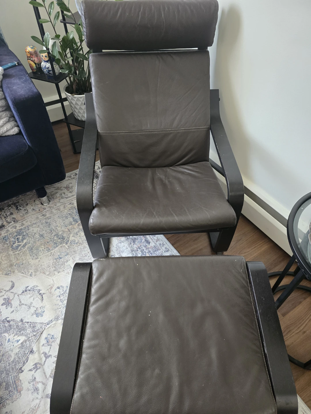 Brown Leather Accent Chair with Ottoman
